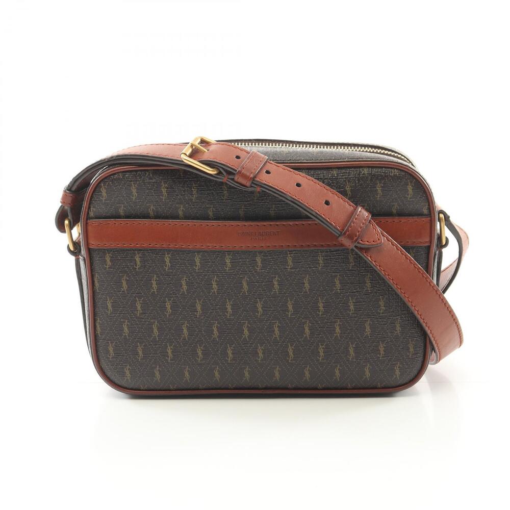 Saint Laurent Monogram Camera Bag Shoulder Canvas Leather Brown